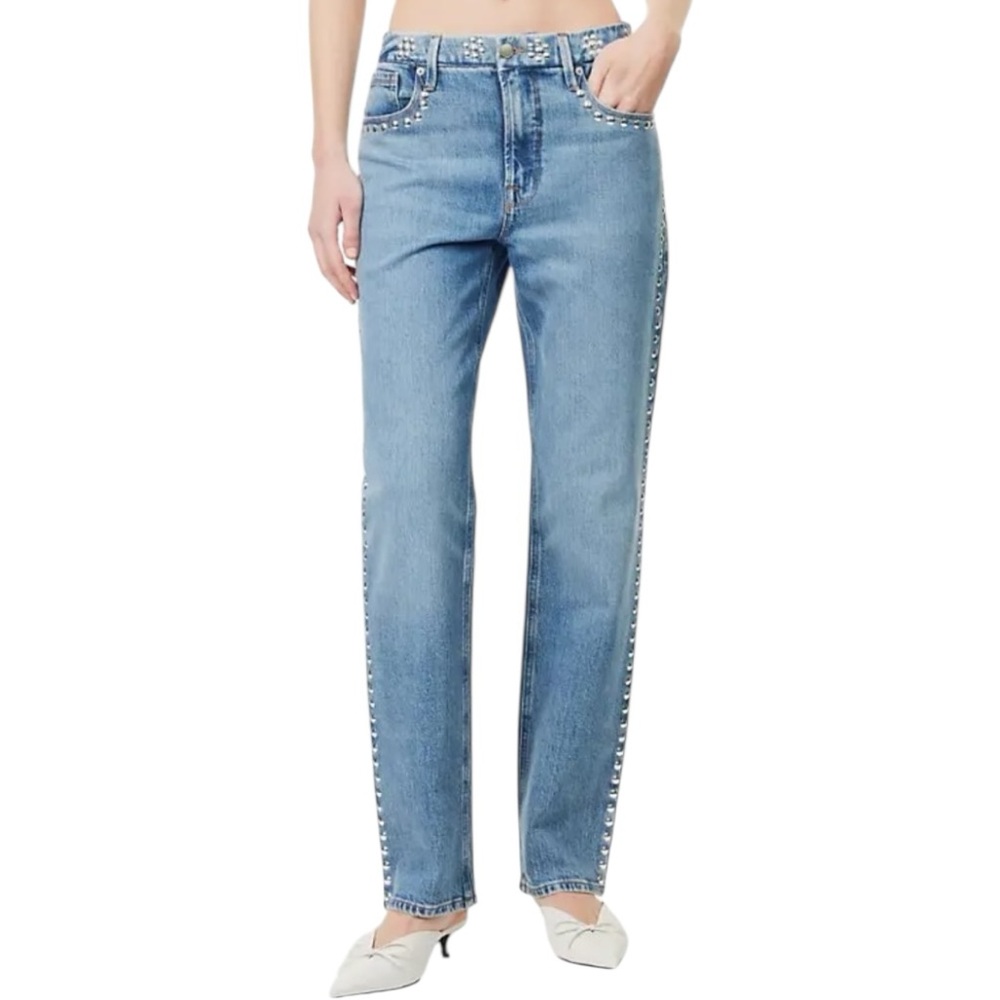 Good American Good Icon Studded Straight Jeans in Indigo895 NWT size 12/31